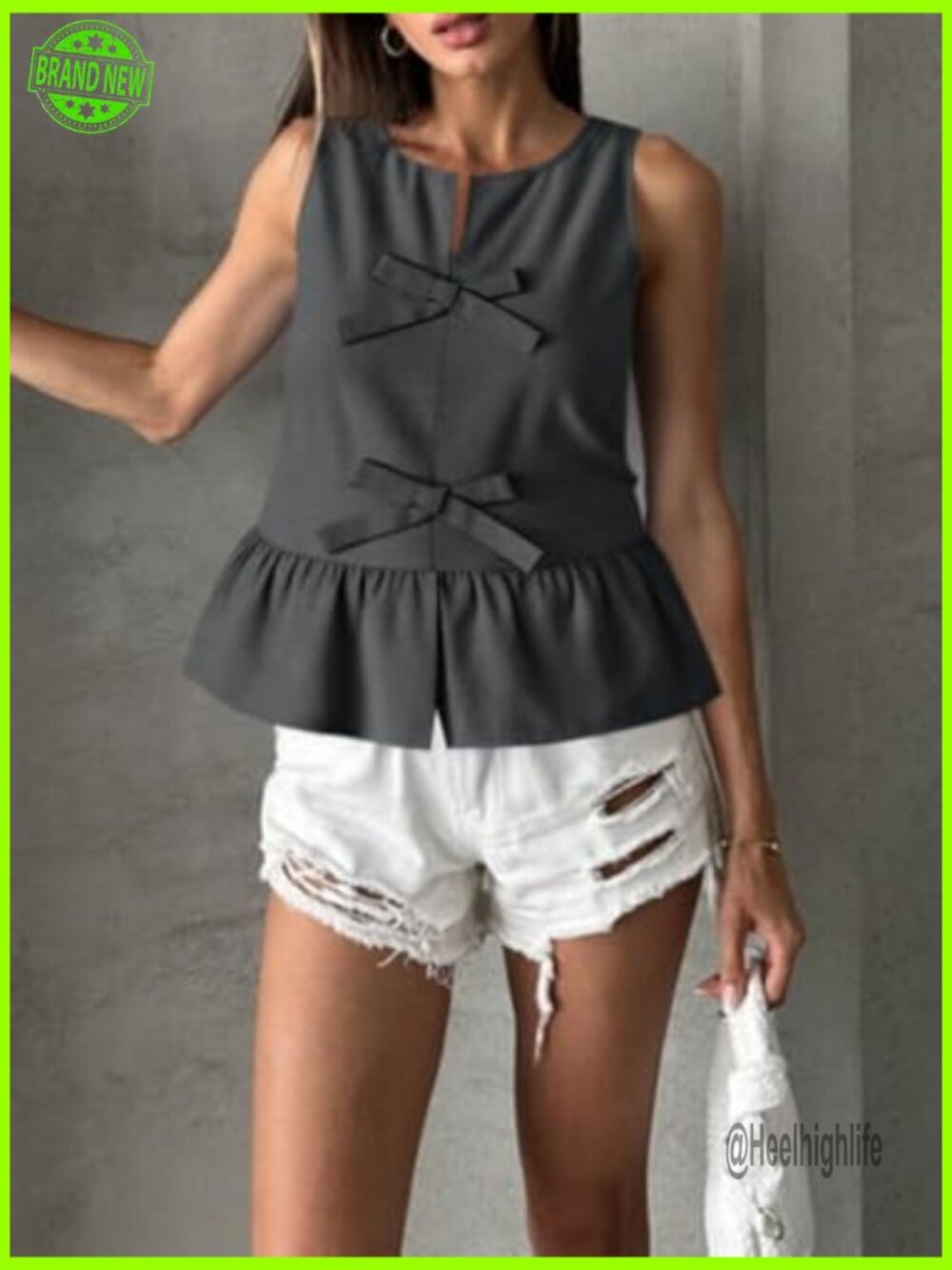 Sleeveless Cotton Linen Peplum Tank Top Flowy Blouse - Picture 4 of 7